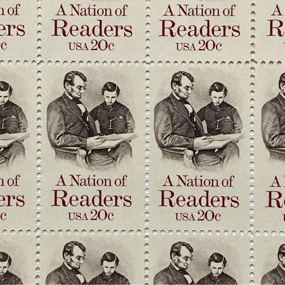 A Nation of Readers Stamp Full Sheet 20 Cent Scott #2016 Unhinged Abe Lincoln 84